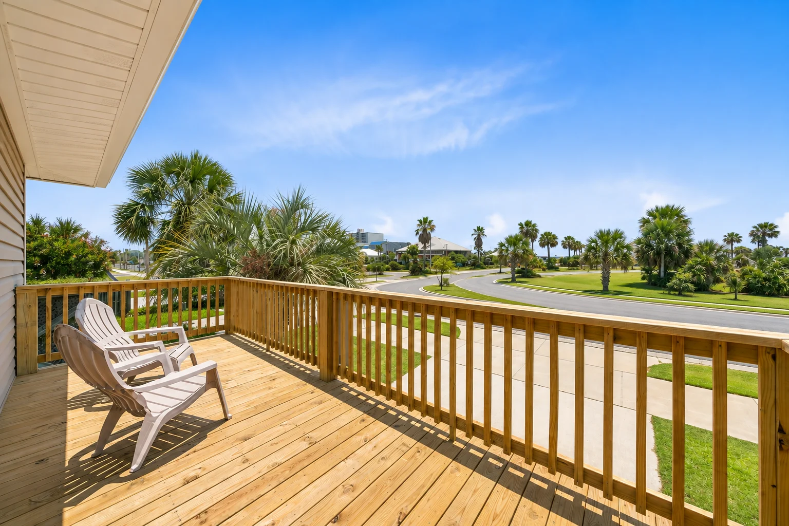 Front deck with Adirondack chairs, Beach Cottage