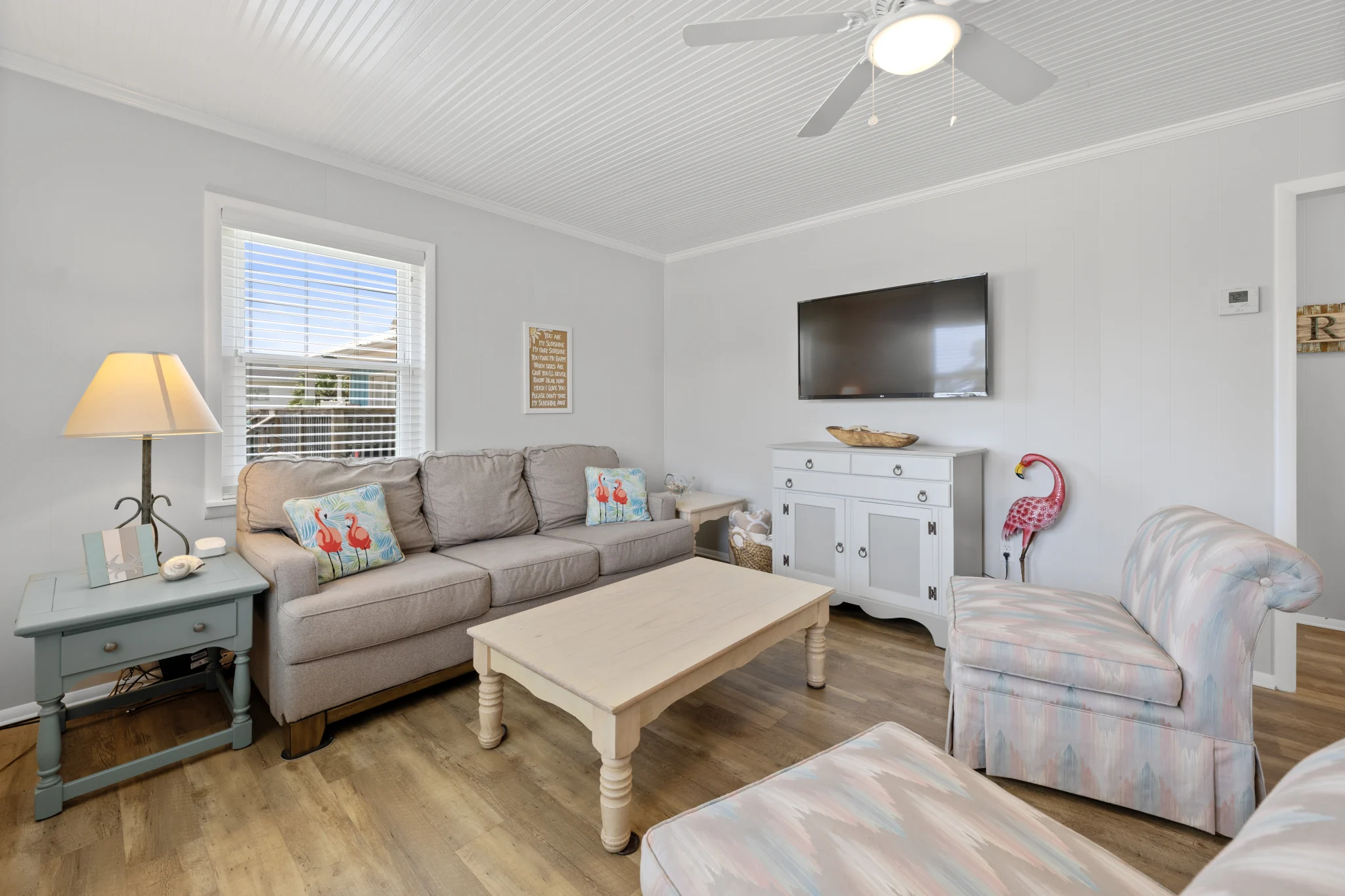 Living room with sofa and coffee table, Beach Cottage