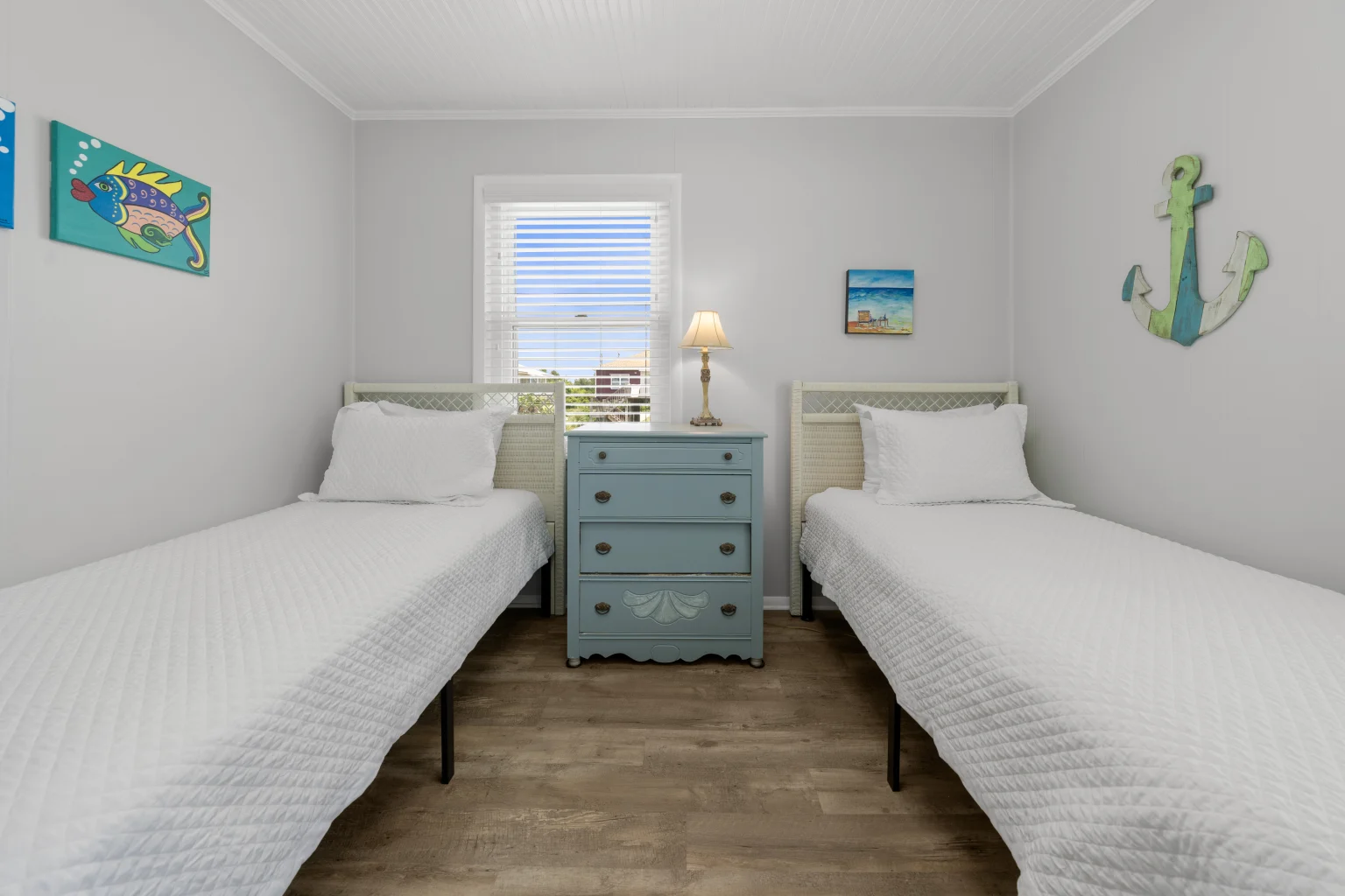 Bedroom with two twin beds, Beach Cottage