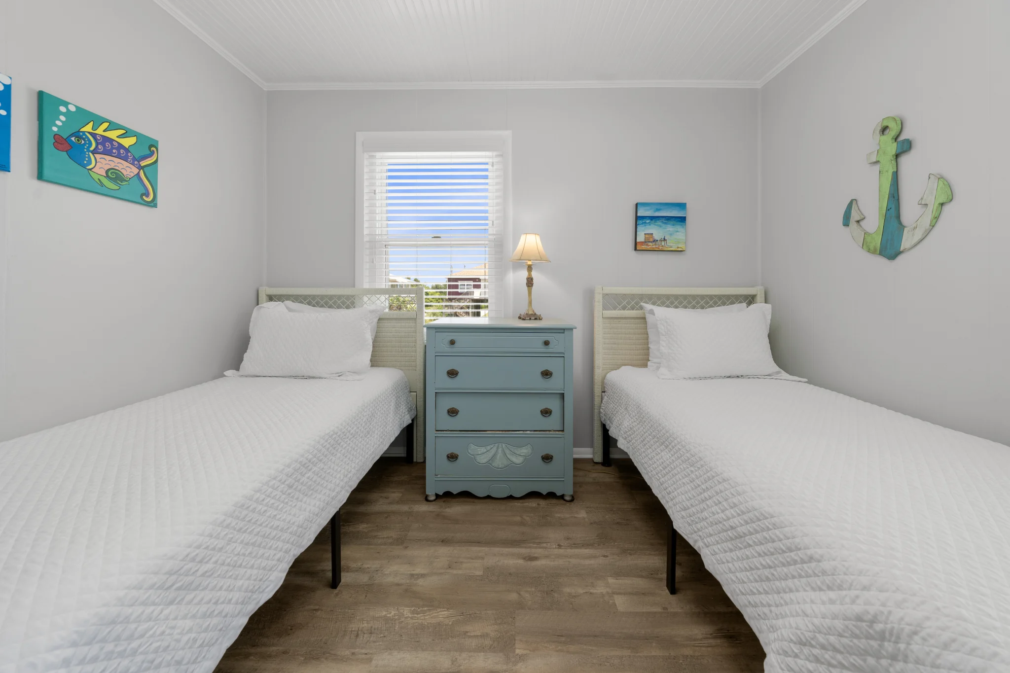 Bedroom with two twin beds, Beach Cottage