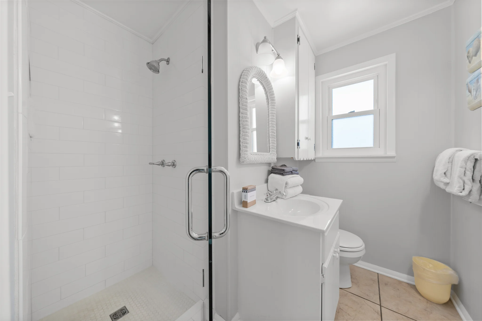 Bathroom with walk-in shower, Beach Cottage