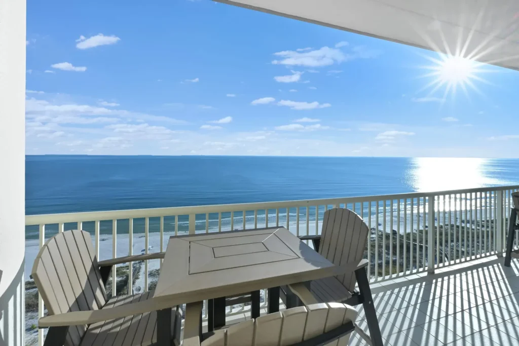 Balcony at High Tide Penthouse looking out over the Gulf