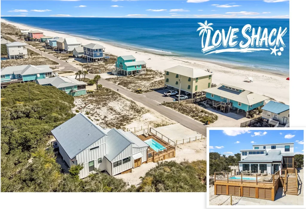 Love Shack from the air, a short walk to the beach