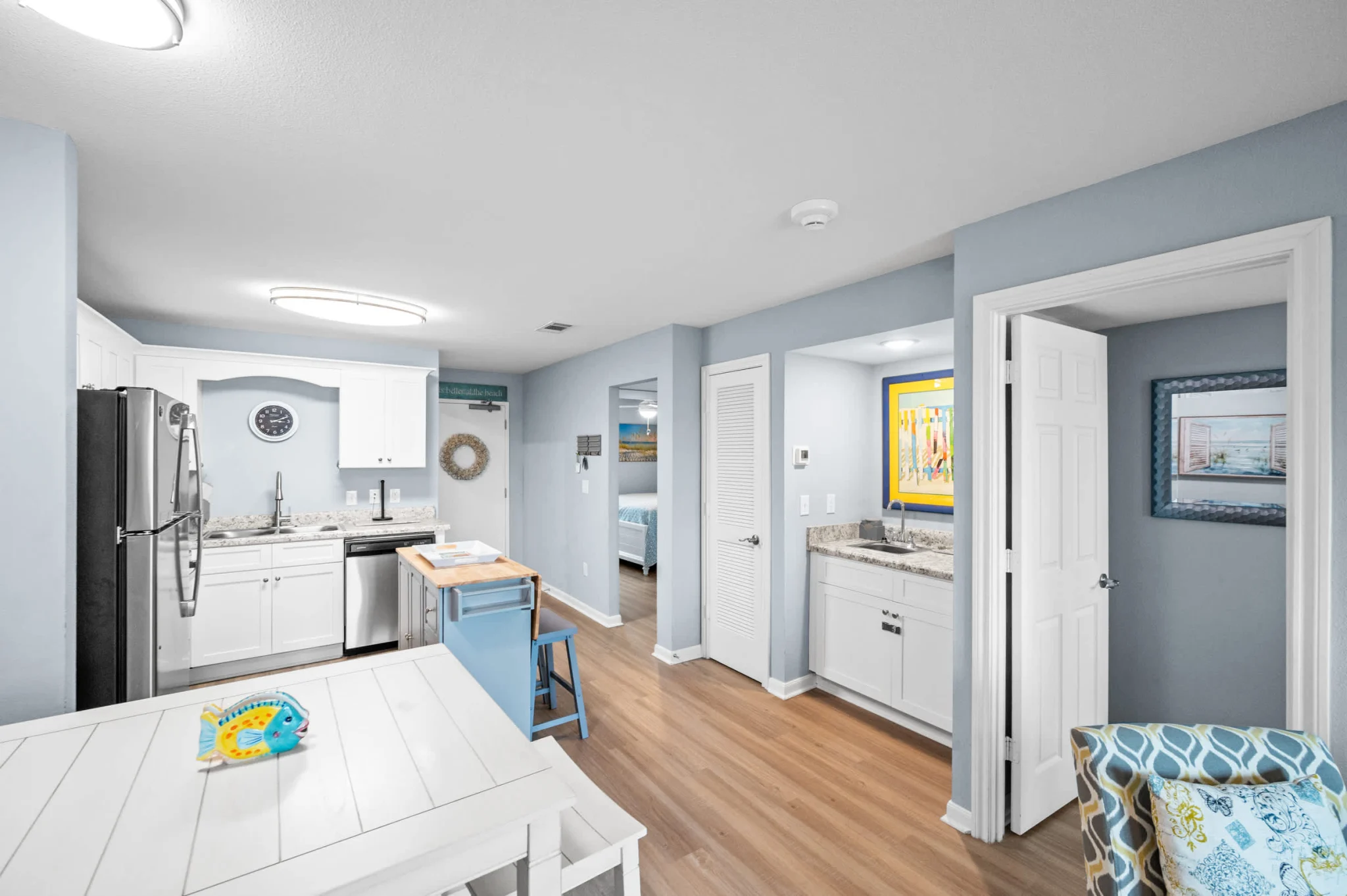 Kitchen and the hallway to the bedrooms, Emerald Dreams