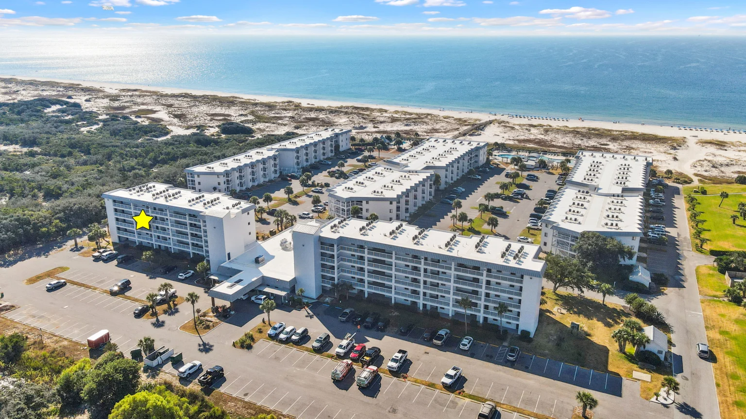 Plantation Resort and the Gulf from the air, Emerald Dreams
