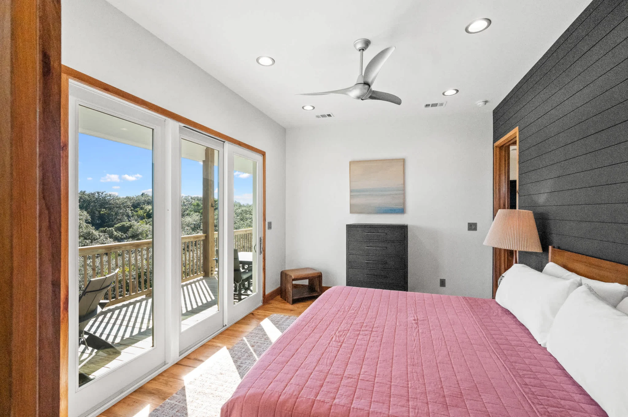 Bedroom with porch doors and green views, Gulf Pearl