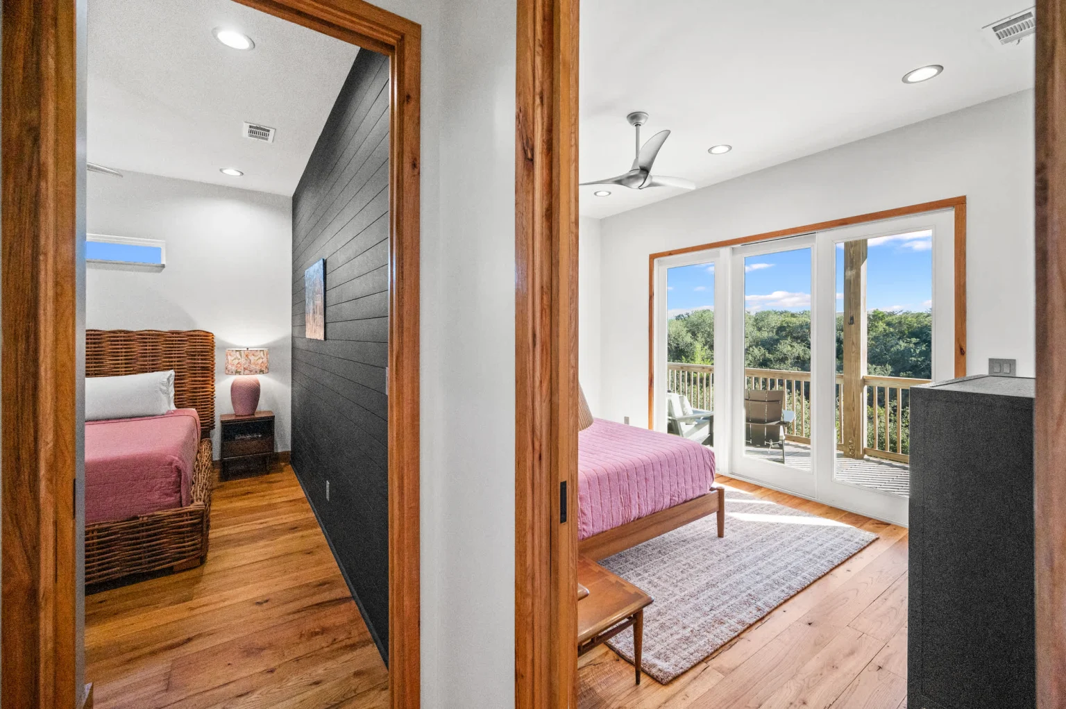 Bedroom from the hallway with porch doors beyond, Gulf Pearl