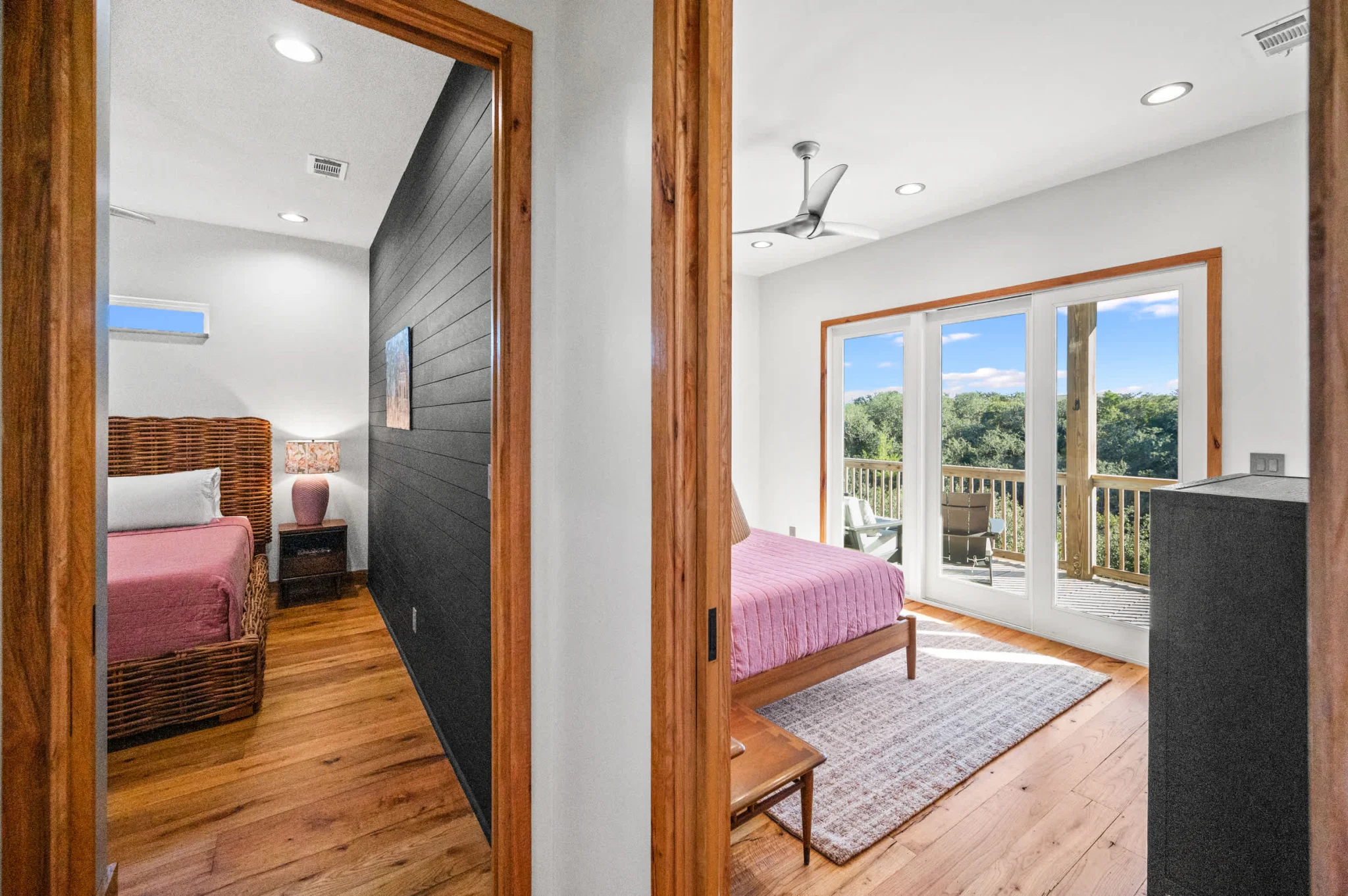 Bedroom from the hallway with porch doors beyond, Gulf Pearl