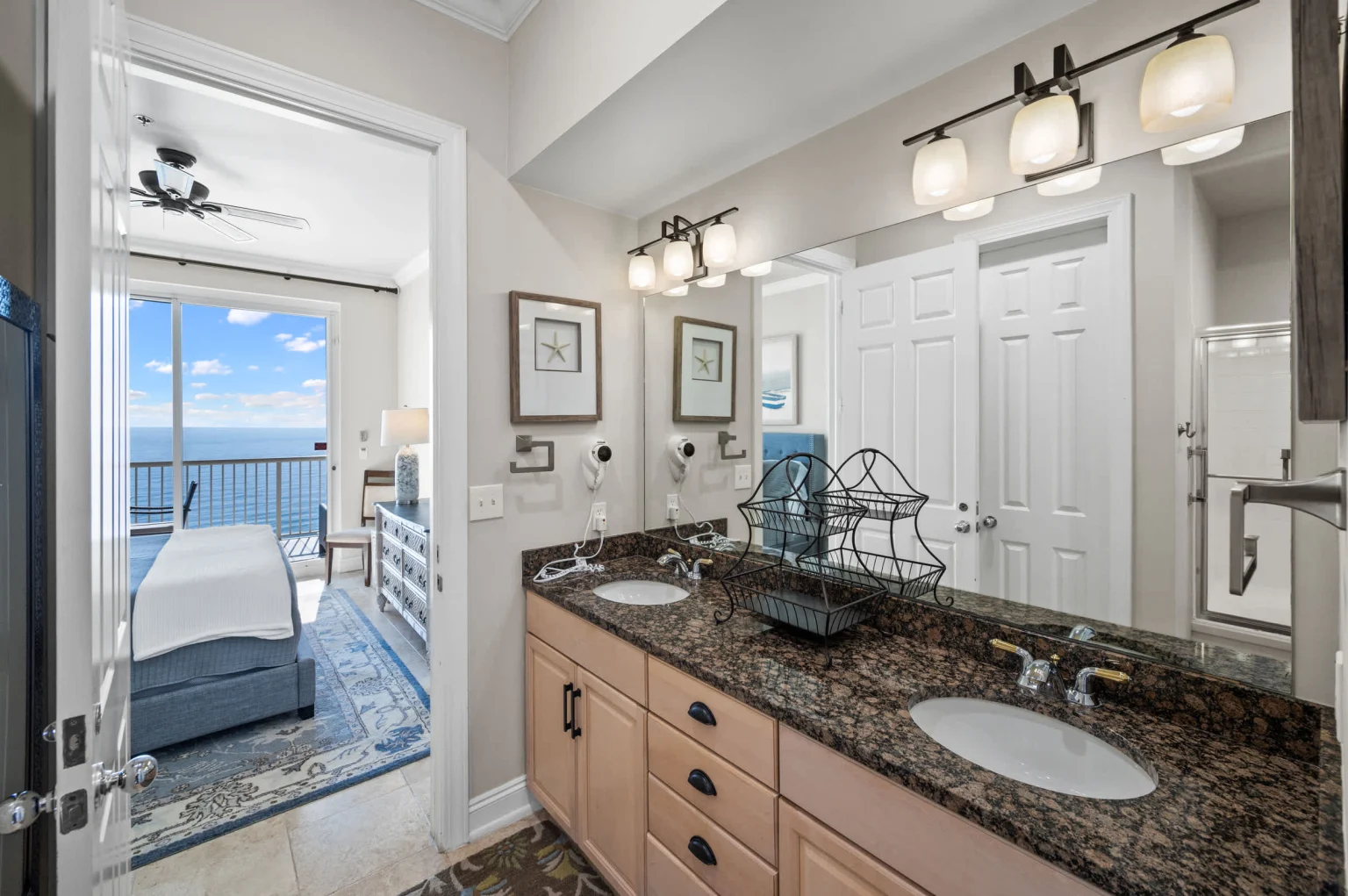 Primary bathroom with double vanity, High Tide Penthouse