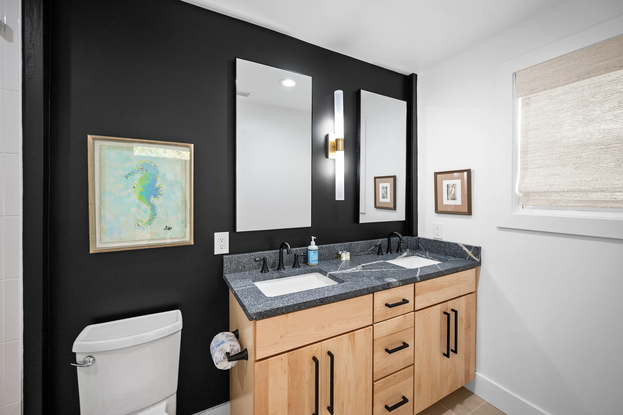 En-suite bathroom with double vanity, Love Shack