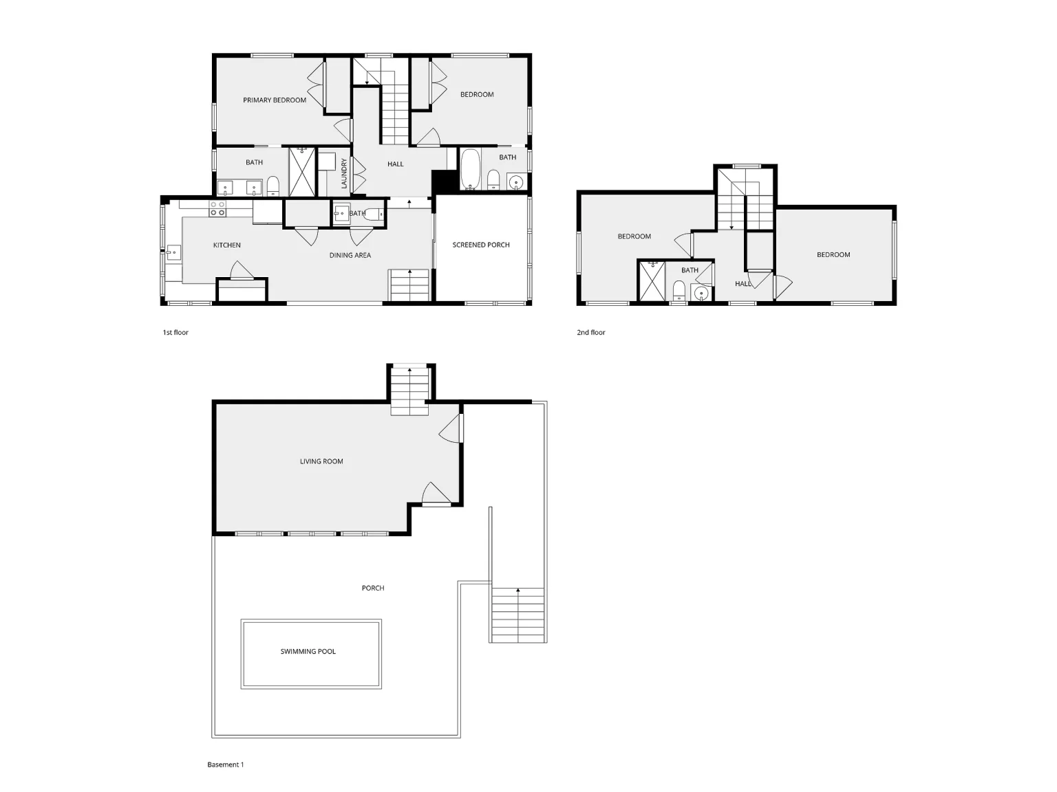 Floor plans of all three levels, Love Shack