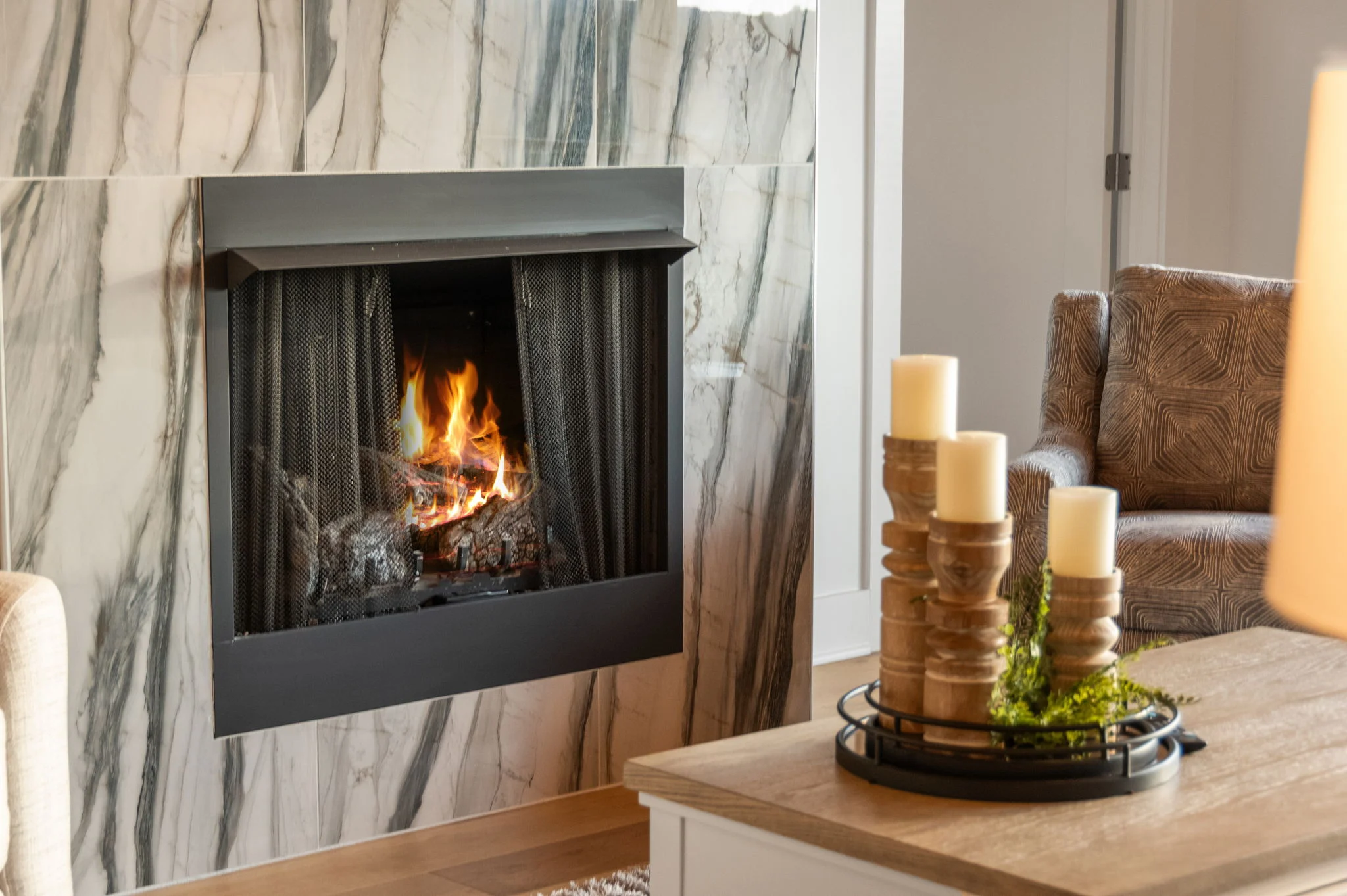 Gas fireplace in the great room, Modern Overlook