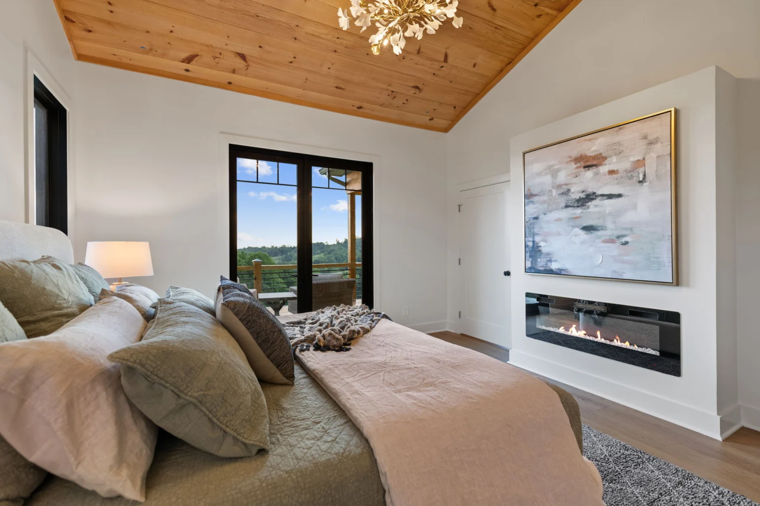 Electric fireplace in the primary bedroom, Modern Overlook