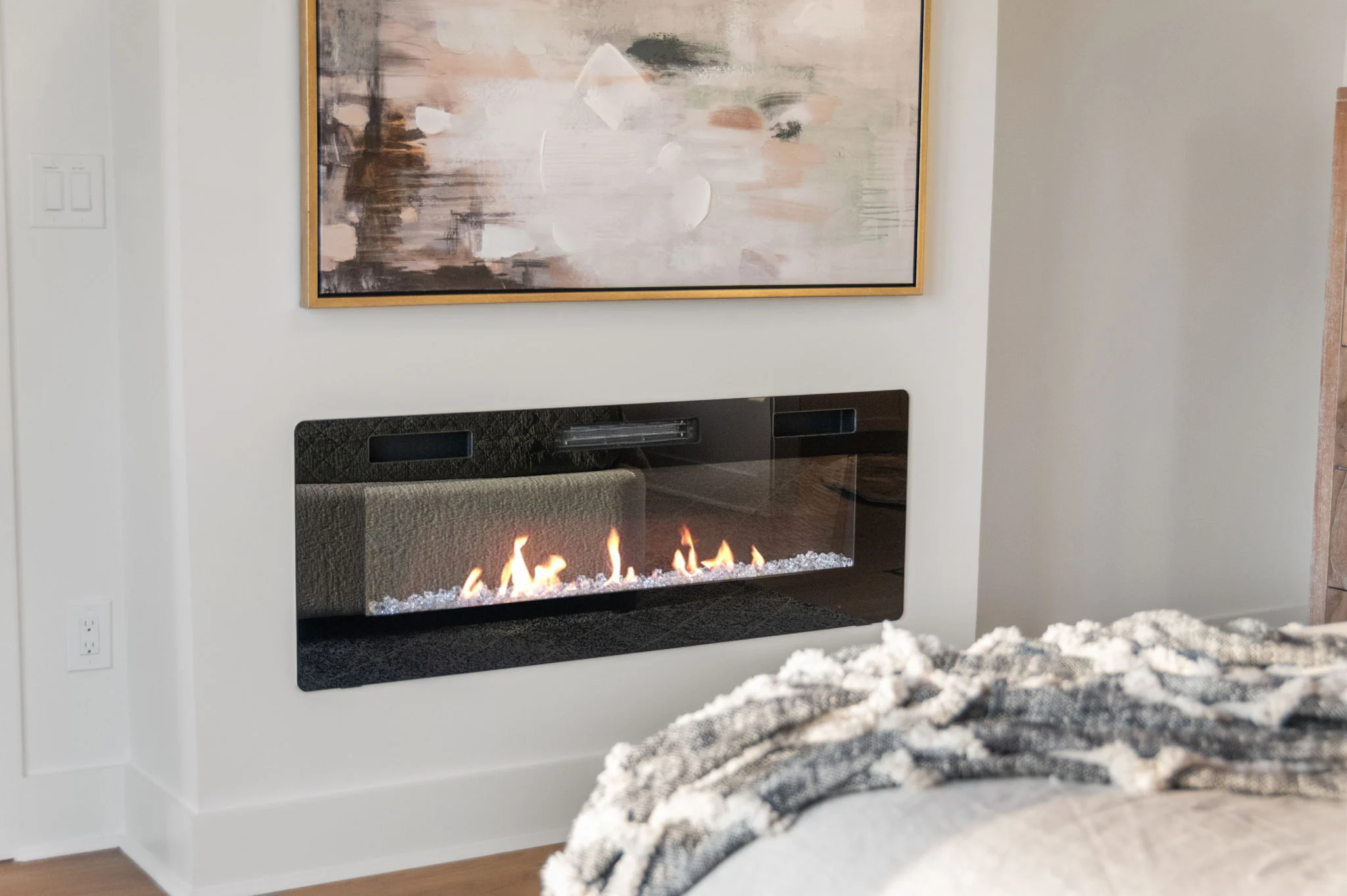 Electric fireplace in the primary bedroom, Modern Overlook