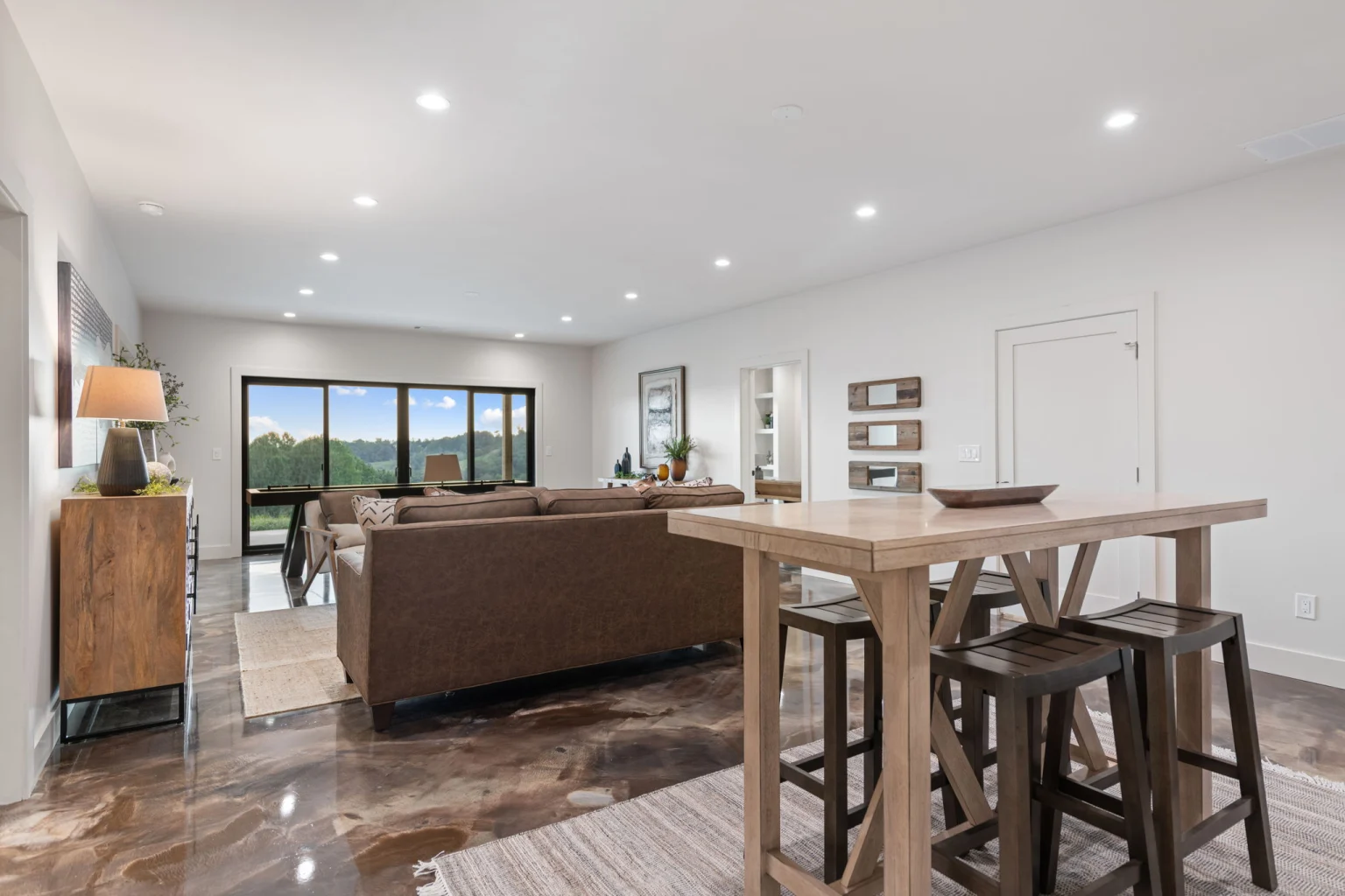 High-top game table in the terrace-level lounge, Modern Overlook