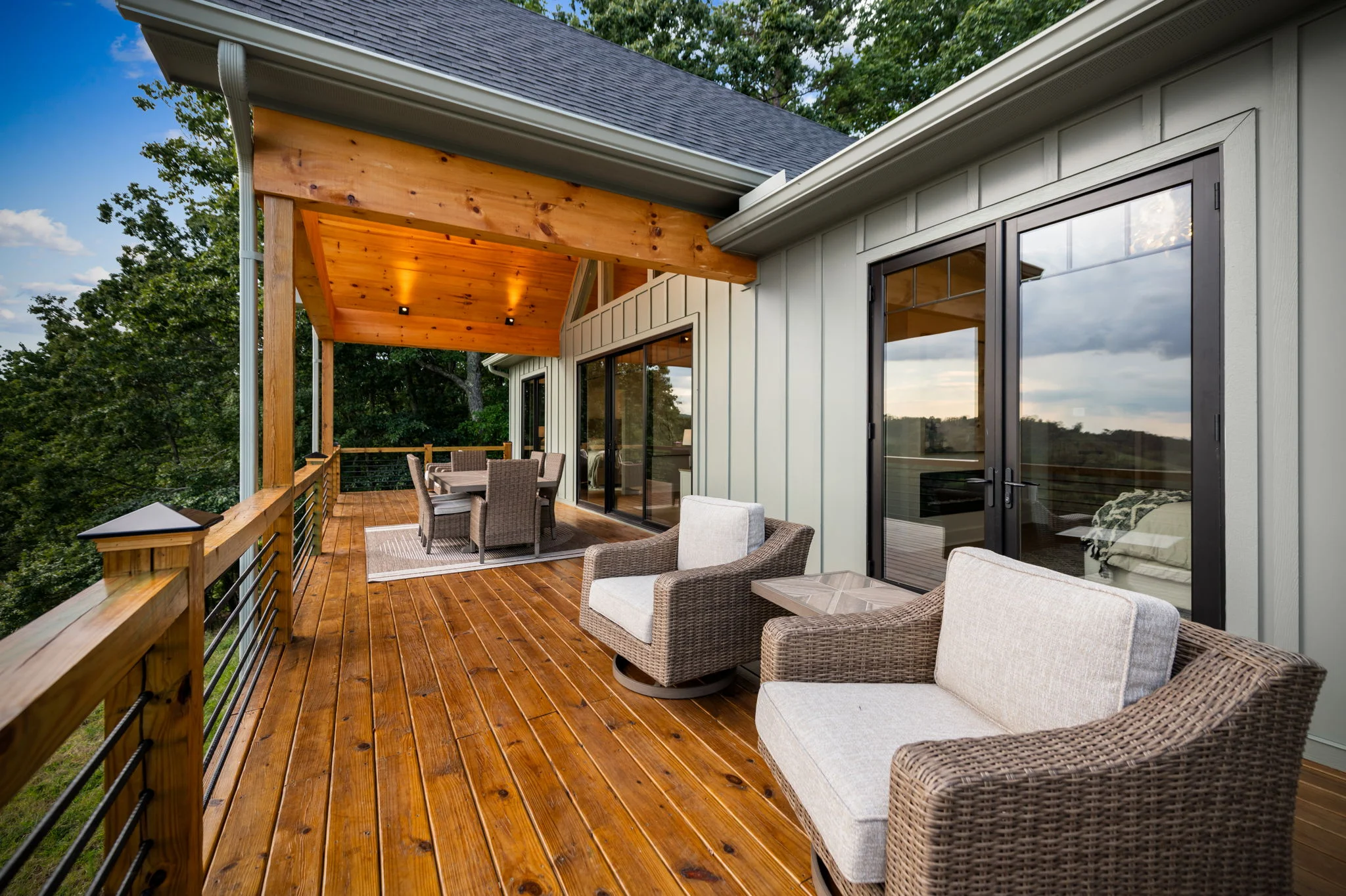 Covered deck with seating and mountain views, Modern Overlook