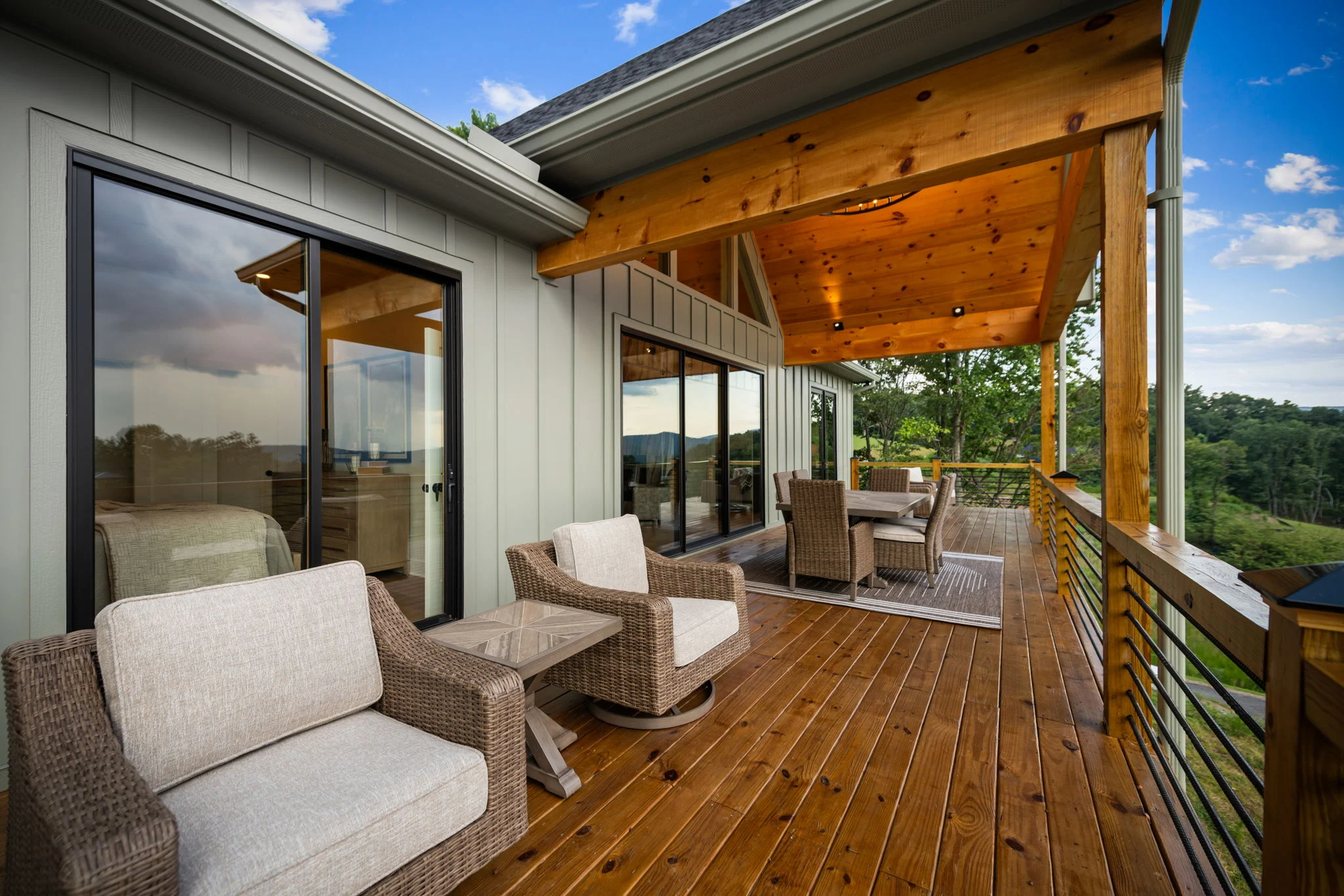 Covered deck with seating and mountain views, Modern Overlook