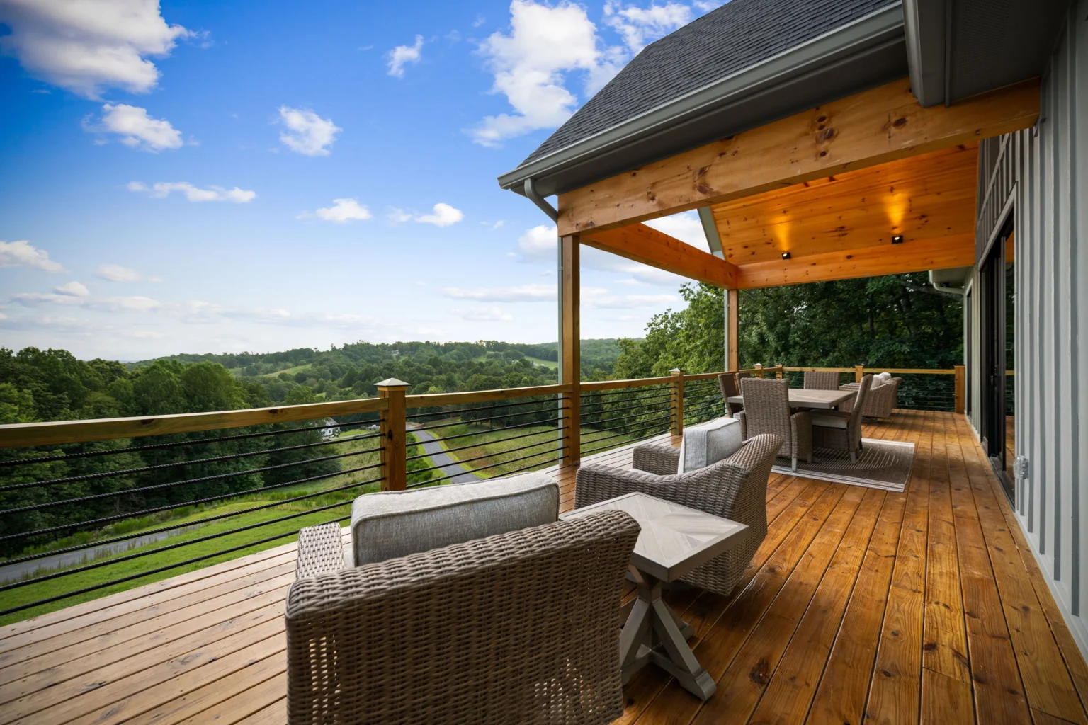 Covered deck with seating and mountain views, Modern Overlook