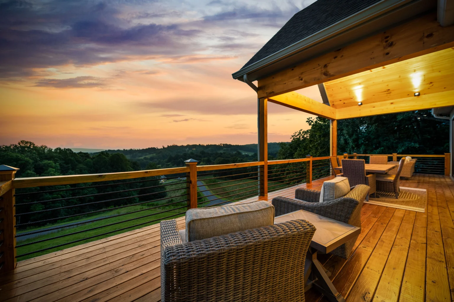 Deck seating at sunset, Modern Overlook