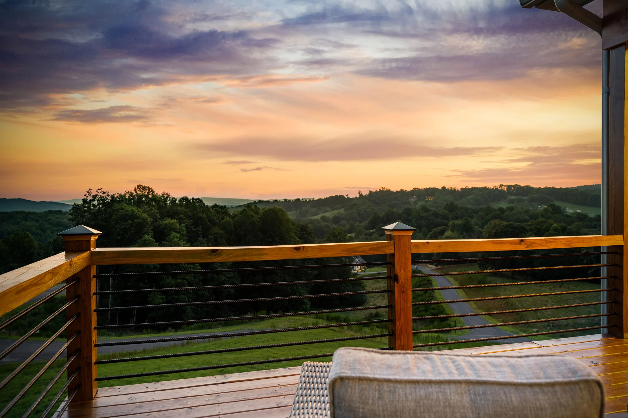 Deck seating at sunset, Modern Overlook