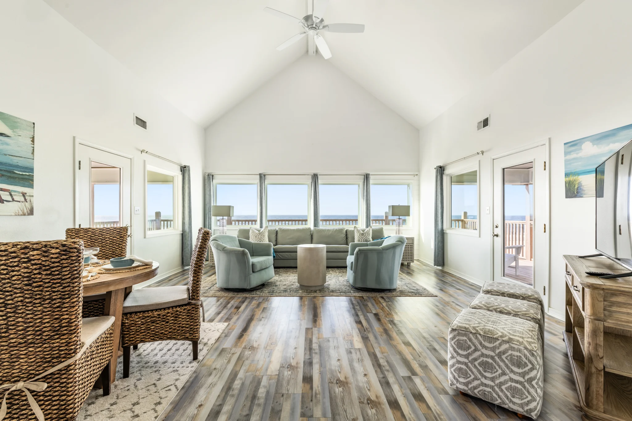 Vaulted living room with Gulf-view windows, Sands of Time