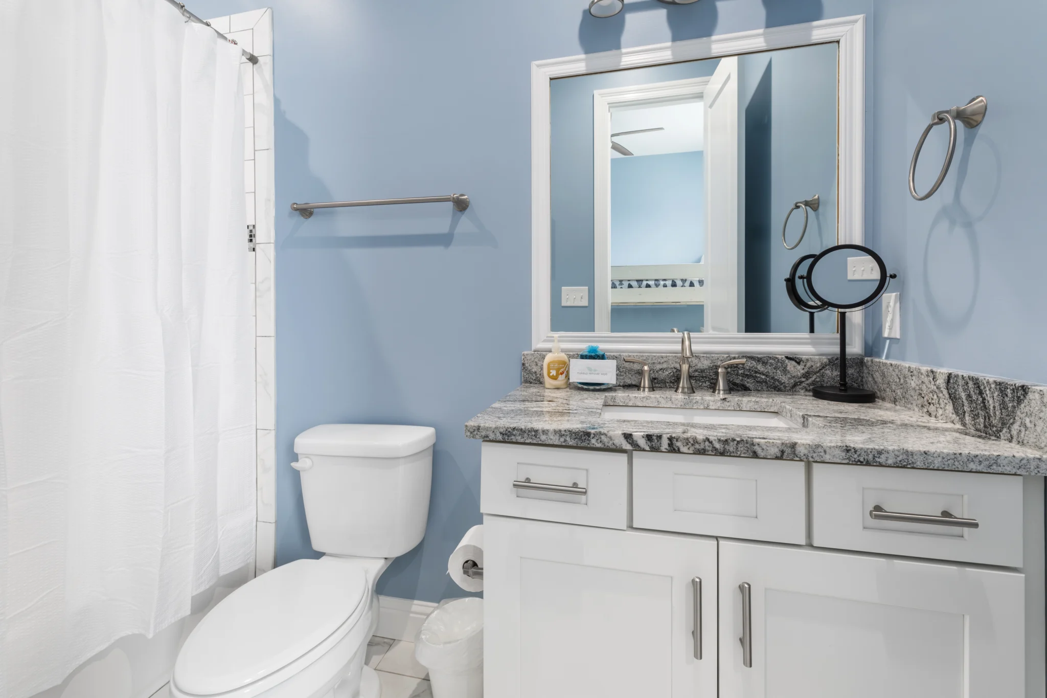 Bathroom with tub and shower curtain, Sea Bliss