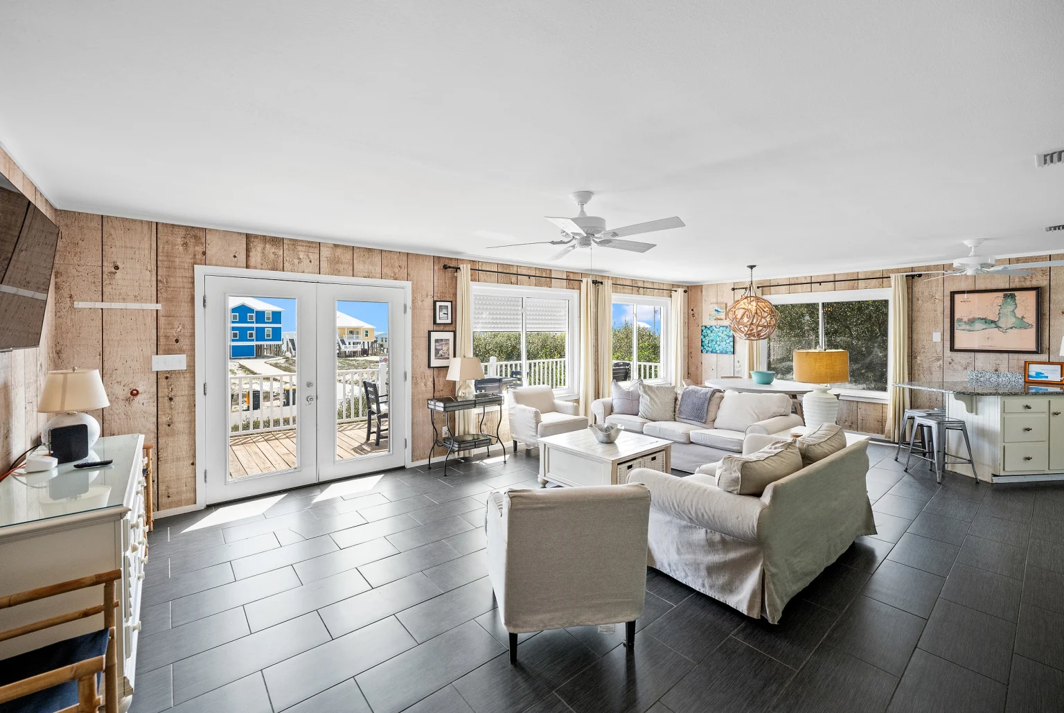 Living room with French doors to the porch, Sea Forever