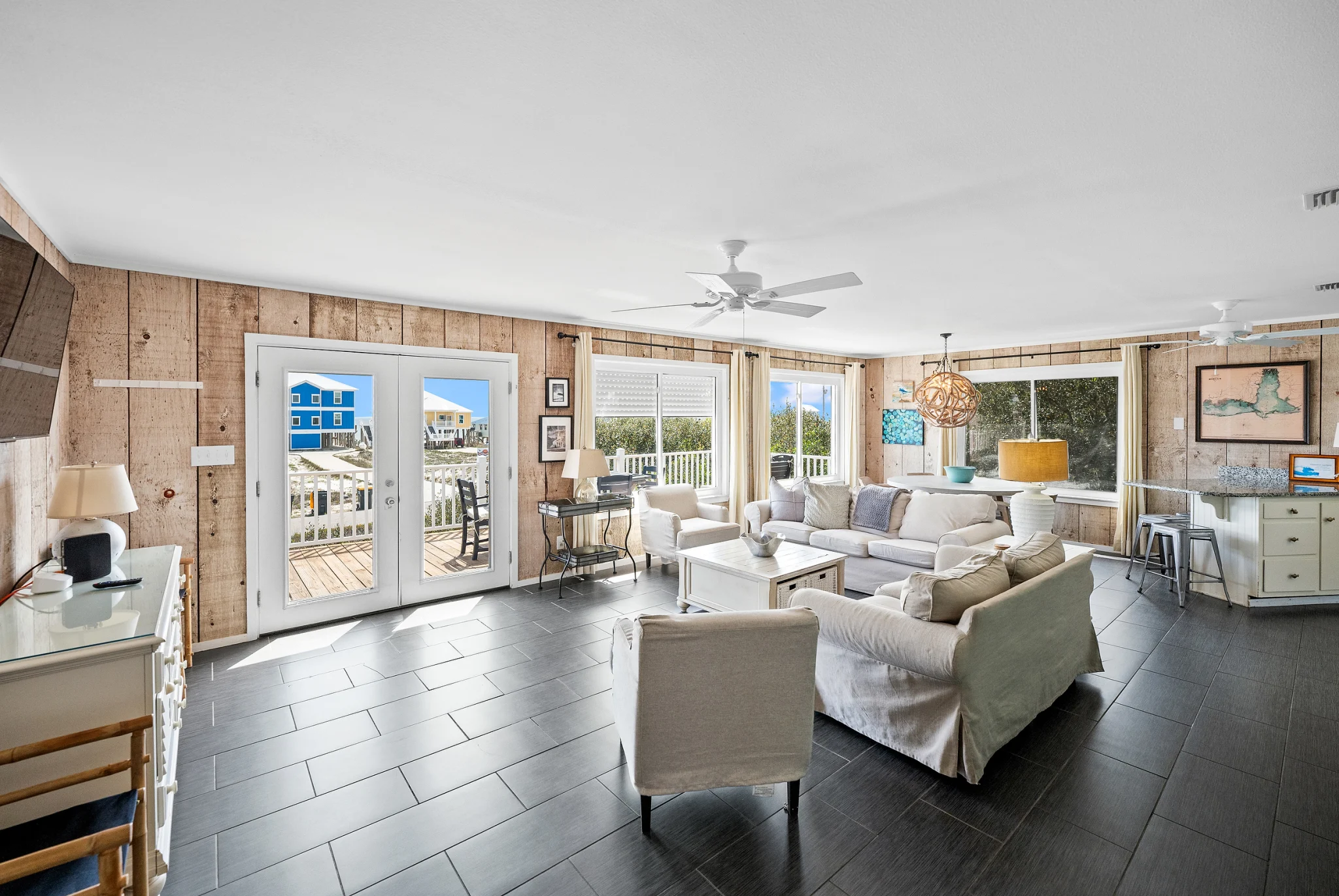Living room with French doors to the porch, Sea Forever