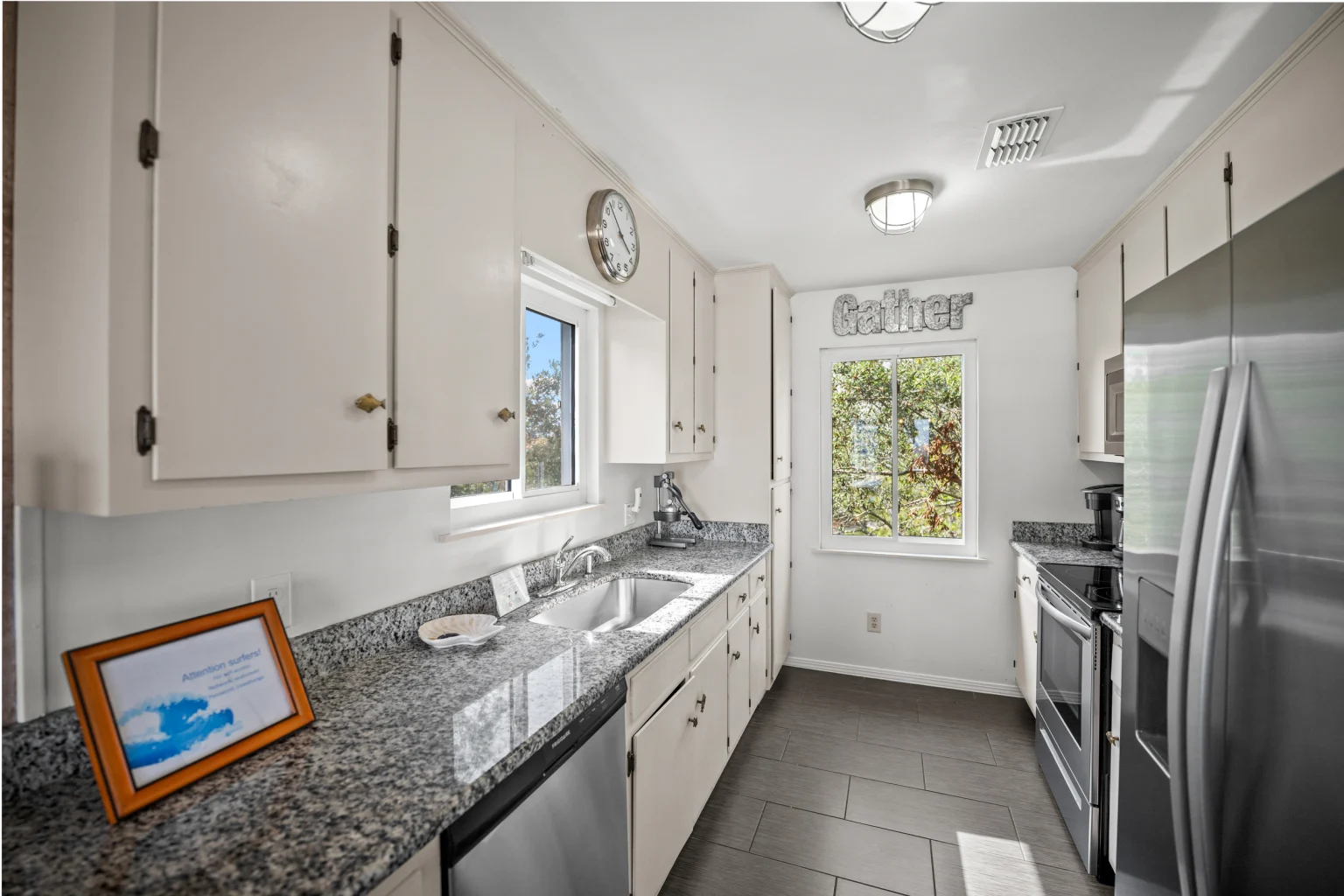 Galley kitchen with granite counters, Sea Forever