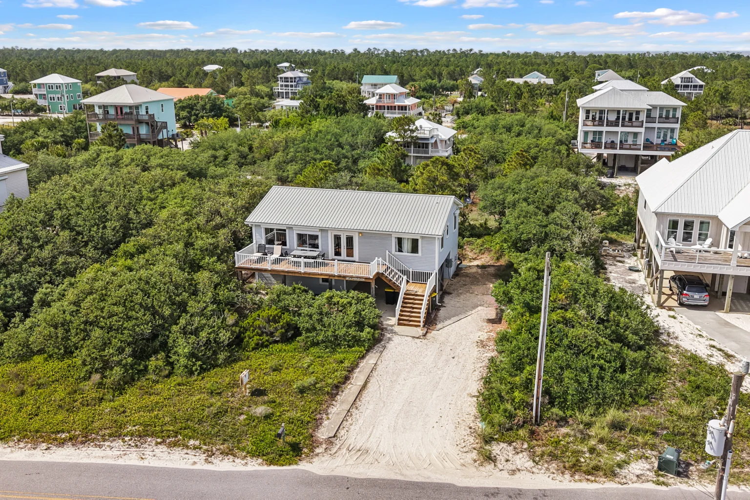 House from the air with the street in front, Sea Forever
