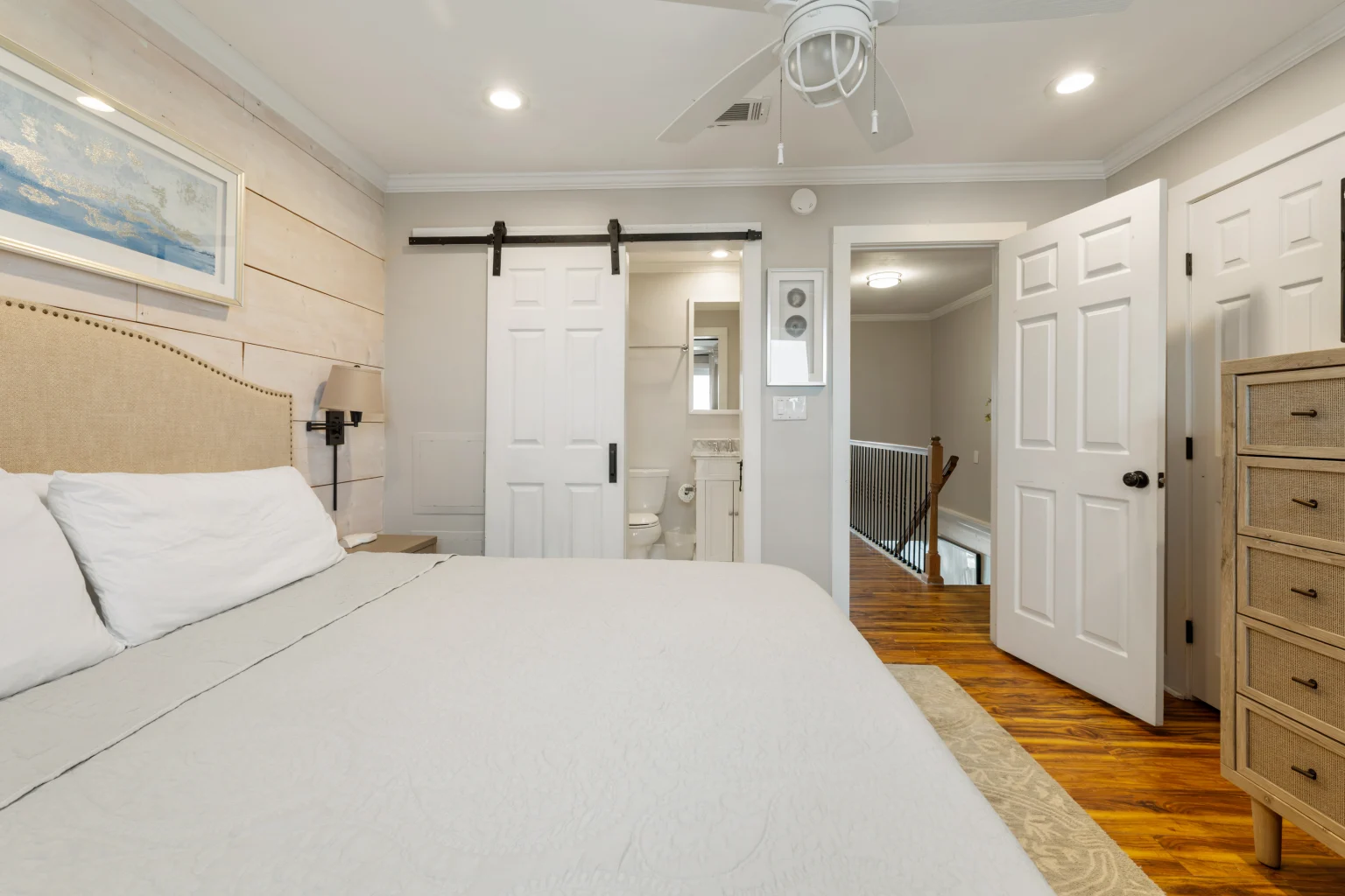 King bedroom with barn door to the bath, SouthWind East