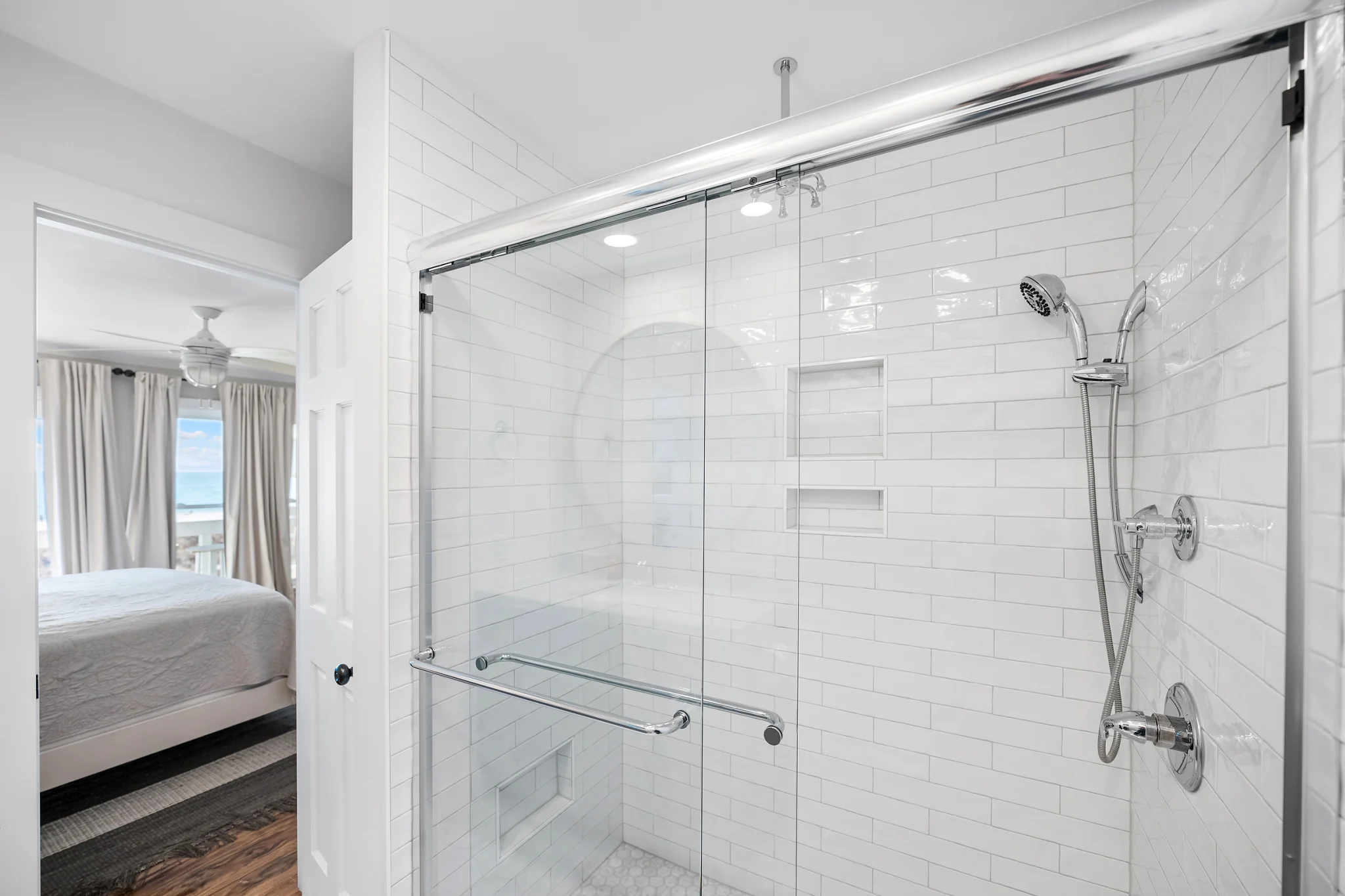 En-suite walk-in shower with glass doors, SouthWind East