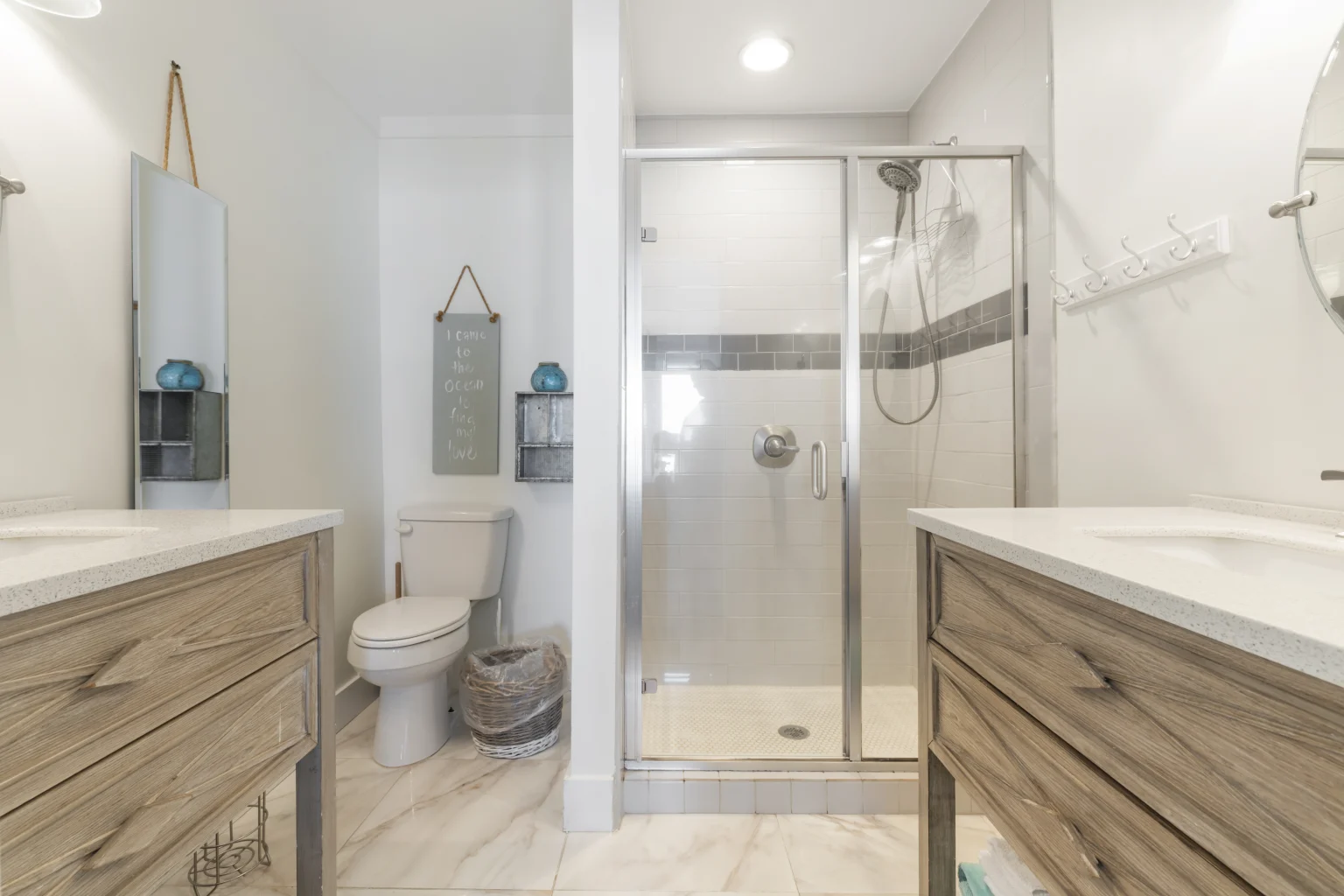 En-suite bathroom with walk-in shower and two vanities, SouthWind West