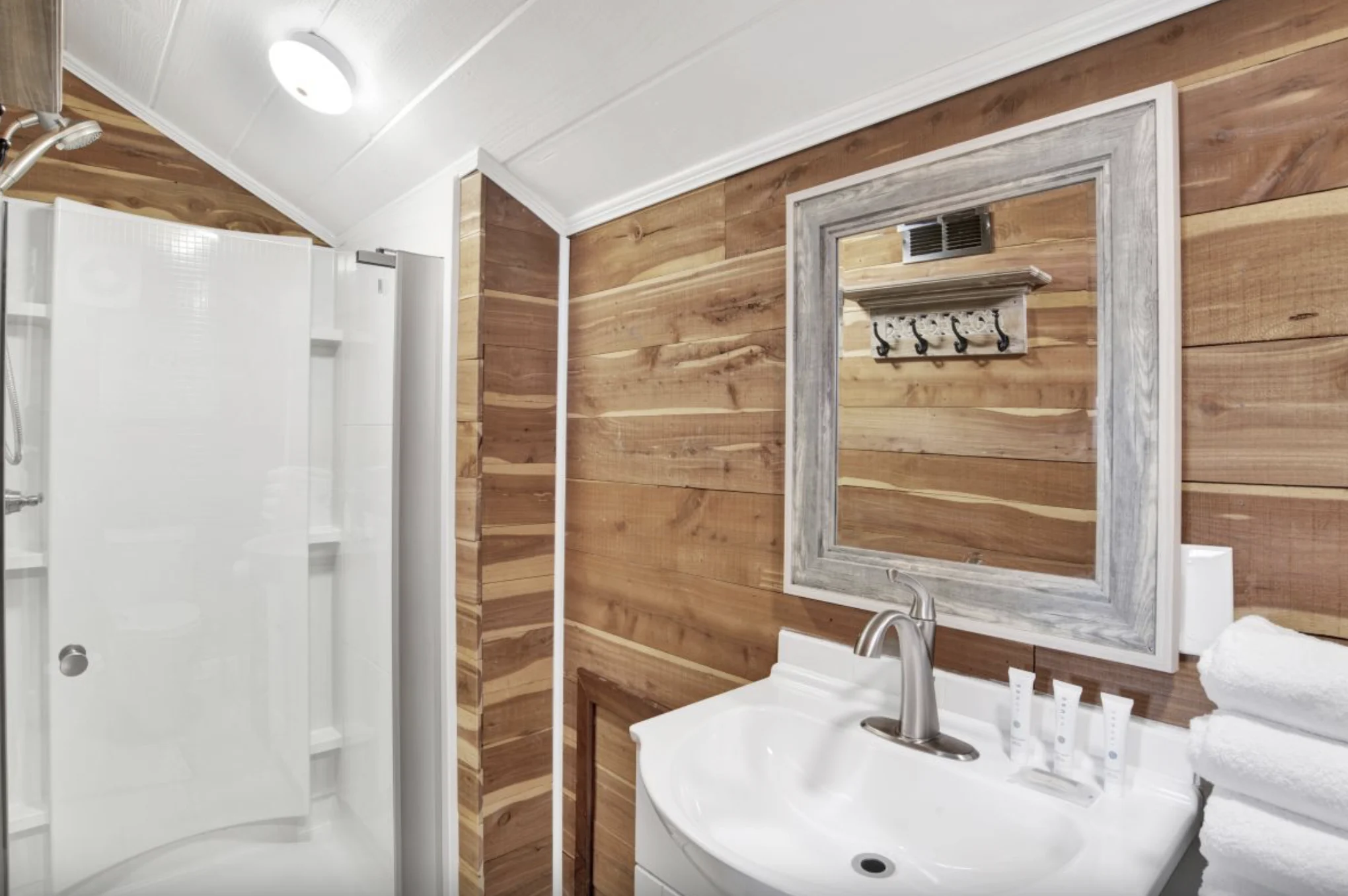 Bathroom with shower and vanity, Tree Tops