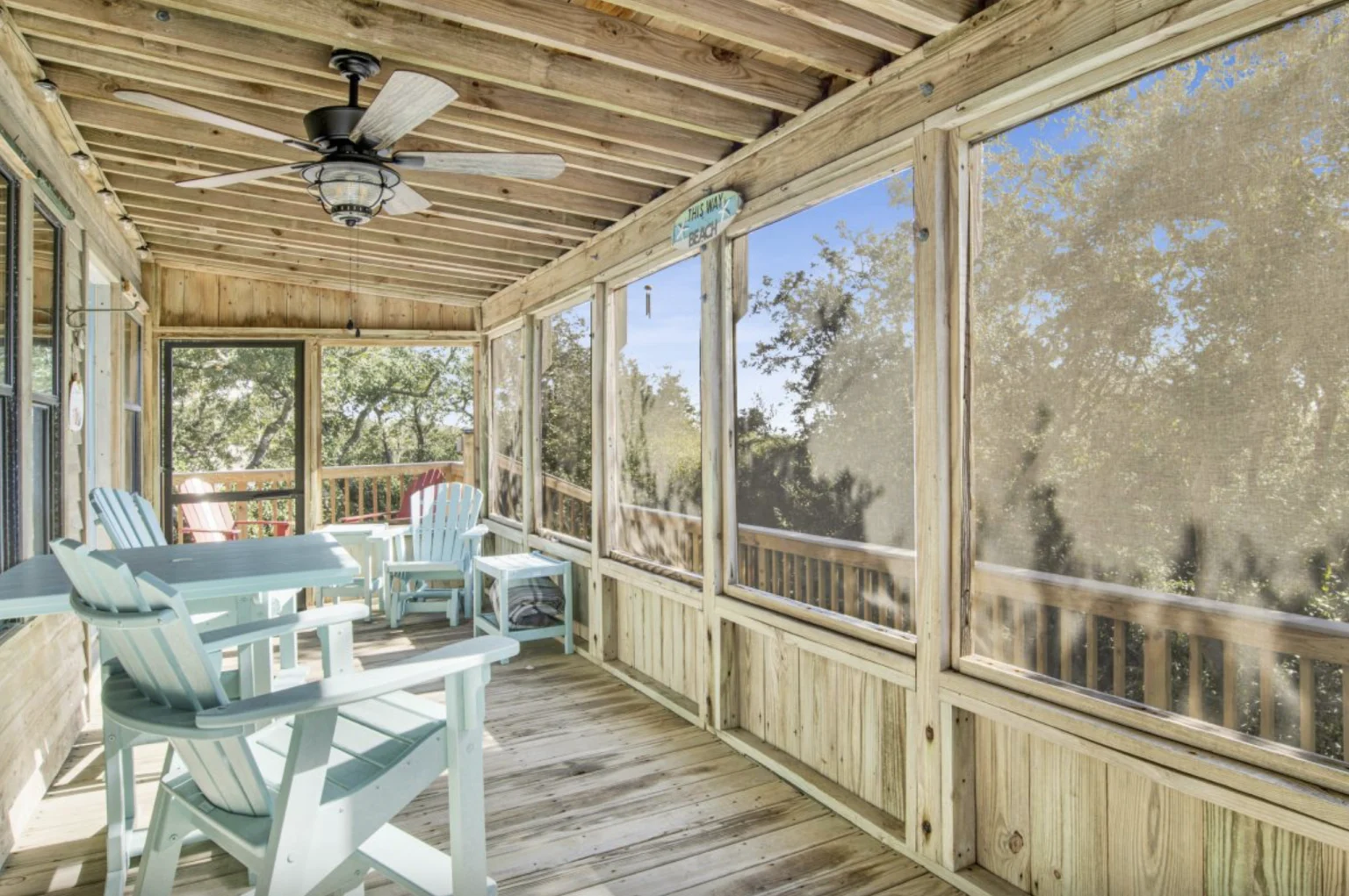 Screened porch with ceiling fan, Tree Tops
