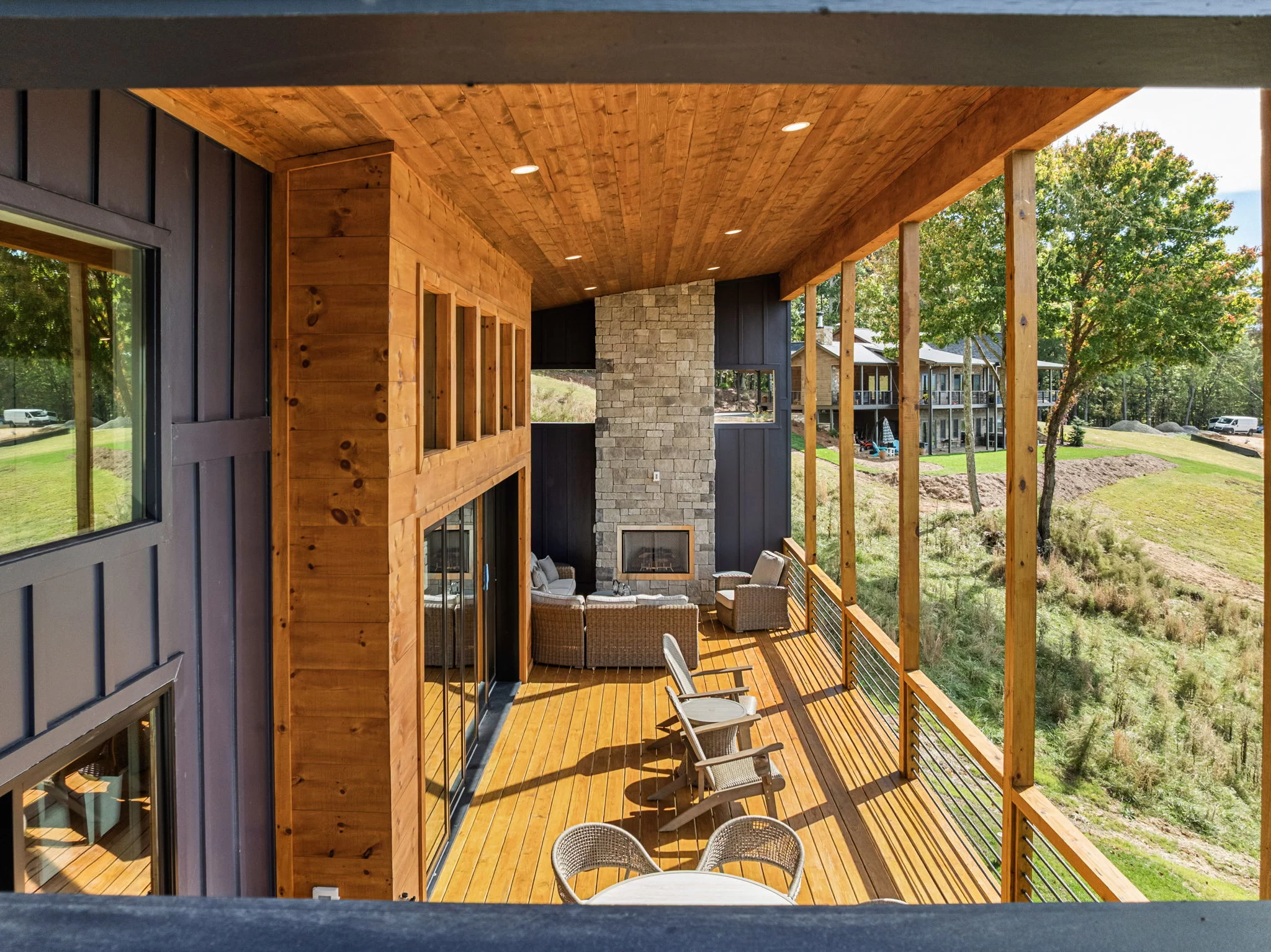 Covered deck with the stone outdoor fireplace, View Finder II