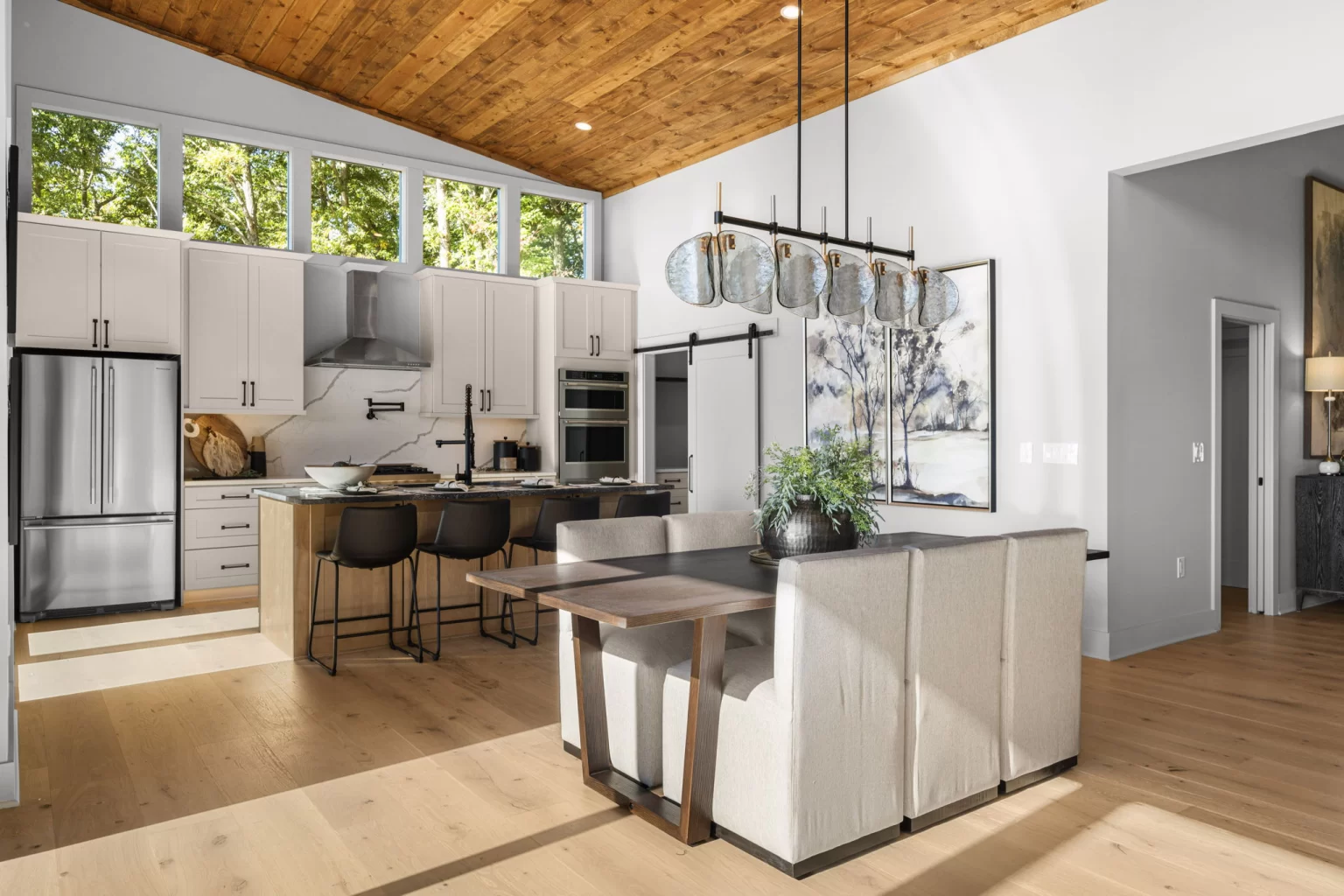 Kitchen with a long island and bar stools, View Finder II