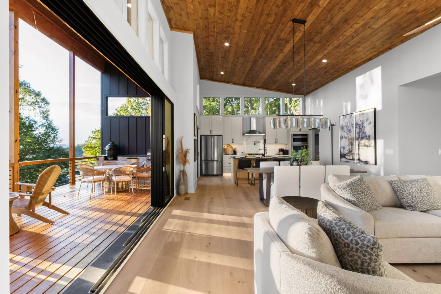 Living room open to the deck through wide glass doors, View Finder II