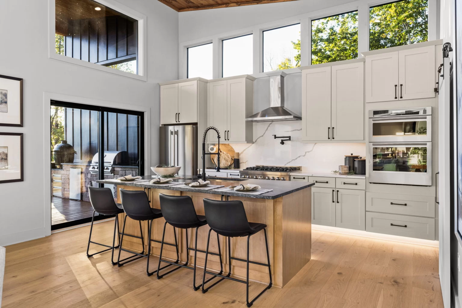 Kitchen island with bar seating and the door to the deck, View Finder II