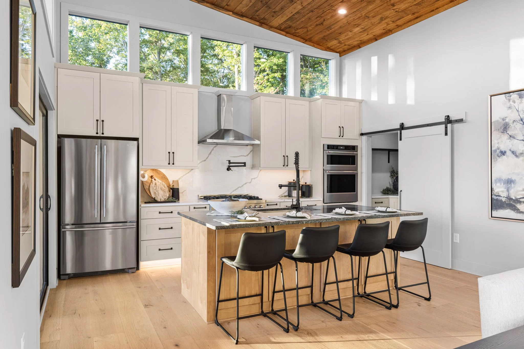 Kitchen island, refrigerator and barn door to the butler's pantry, View Finder II